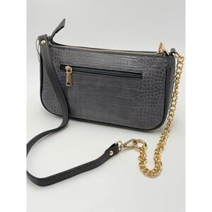 Gray Croc Embossed Baguette Shoulder Bag Gold Chain Strap Faux Leather Purse Y2K